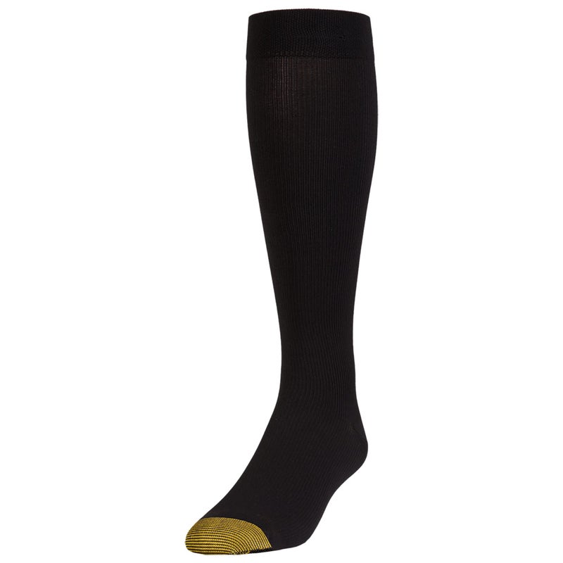 GOLDTOE Men's Mild Compression Over The Calf Socks, Multipairs, Black (1-Pair), Large